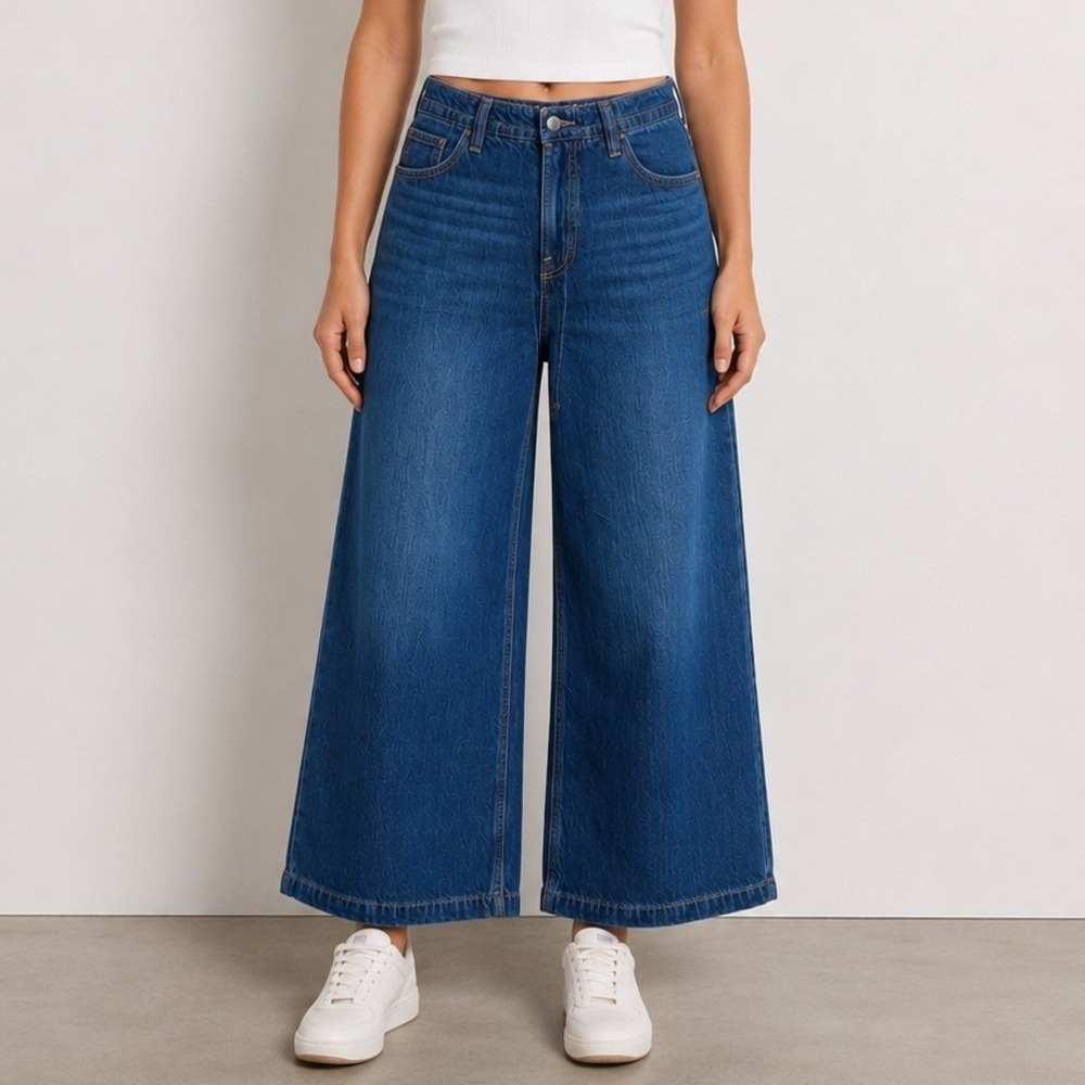 American Eagle Ultra Wide Leg Jeans Blue Dreamy Drape Low Rise 0 X-Short